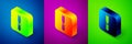 Isometric Chisel tool for wood icon isolated on blue, purple and green background. Square button. Vector