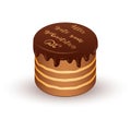 Isometric chocolate cake with the inscription Happy birthday on german language. Happy birthday, holiday concept. Vector