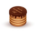 Isometric chocolate cake with the inscription Happy birthday on russian language. Happy birthday, holiday concept. Vector