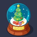 Isometric 2019 chrismas tree gift box glass ball flat design vector illustration