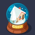 Isometric 2019 chrismas winter snow covered homely cozy house glass ball flat design vector illustration