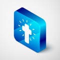 Isometric Christian cross icon isolated on grey background. Church cross. Blue square button. Vector Royalty Free Stock Photo