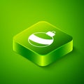 Isometric Christmas ball icon isolated on green background. Merry Christmas and Happy New Year. Green square button Royalty Free Stock Photo