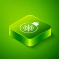 Isometric Christmas ball icon isolated on green background. Merry Christmas and Happy New Year. Green square button Royalty Free Stock Photo