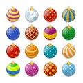 Isometric Christmas balls set isolated on white background. Holiday christmas toy for fir tree. Vector illustration. Royalty Free Stock Photo