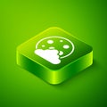 Isometric Christmas night icon isolated on green background. Merry Christmas and Happy New Year. Green square button Royalty Free Stock Photo