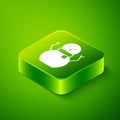 Isometric Christmas snowman icon isolated on green background. Merry Christmas and Happy New Year. Green square button Royalty Free Stock Photo