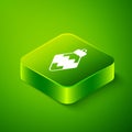 Isometric Christmas toy icon isolated on green background. Merry Christmas and Happy New Year. Green square button Royalty Free Stock Photo