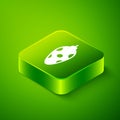 Isometric Christmas toy icon isolated on green background. Merry Christmas and Happy New Year. Green square button Royalty Free Stock Photo