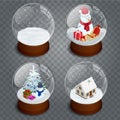 Isometric Christmas transparent snowglobe isolated on transparent vector background. . Winter in glass ball, crystal Royalty Free Stock Photo