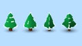 Isometric Christmas trees set. Snow on green tree. Cone and pyramid shaped trees collection isolated on blue background Royalty Free Stock Photo