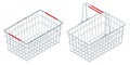 Isometric chrome plated wire metal double handles square empty shopping basket. Shopping basket isolated on a white