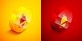 Isometric Church bell icon isolated on orange and red background. Alarm symbol, service bell, handbell sign Royalty Free Stock Photo