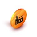 Isometric Church building icon isolated on white background. Christian Church. Religion of church. Orange circle button Royalty Free Stock Photo