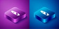 Isometric Cigar icon isolated on blue and purple background. Square button. Vector