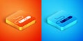 Isometric Cigar icon isolated on orange and blue background. Vector