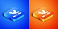 Isometric Cigarette icon isolated on blue and orange background. Tobacco sign. Smoking symbol. Square button. Vector Royalty Free Stock Photo