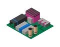 Isometric circuit board with electronic components. Computer chip technology processor circuit and computer motherboard