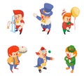 Isometric circus party fun carnival clowns funny performance characters icons set isolated 3d flat design vector