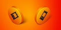 Isometric Circus ticket icon isolated on orange background. Amusement park. Orange circle button. Vector Royalty Free Stock Photo