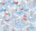 Isometric city buildings outline composition