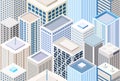 Flat style isometric city buildings vector seamless pattern