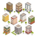 Isometric City Buildings Set with Trees Royalty Free Stock Photo