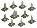 Isometric city buildings vector set.