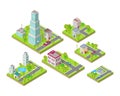 Isometric City Buildings Vector Set. Isometry