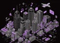 Isometric city illustration depicting modern technology and communication Royalty Free Stock Photo