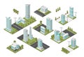 Isometric city modules. Modern suburbs, urban construction plan. Various districts with parks and public zones Royalty Free Stock Photo