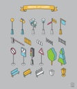 Isometric city and outdoor elements.Street elements icon set