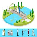 Isometric City Park Composition with Wedding Couple. Outdoor Activity