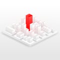 Isometric city red point. Geolocation map with buildings and roads. Minimalistic navigation map. Location with pin Royalty Free Stock Photo