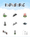Isometric City Set Of Street Lanterns, Expressway, Dc Memorial And Other Vector Objects. Also Includes Archery, Hedge Royalty Free Stock Photo