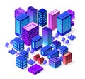 Isometric city set of violet colors building modern Royalty Free Stock Photo