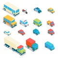 Isometric city transport and trucks vector icons Royalty Free Stock Photo