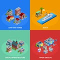 Isometric City 2x2 Icons Set Royalty Free Stock Photo