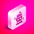 Isometric Clean vase icon isolated on pink background. Silver square button. Vector