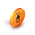 Isometric Cleaning spray bottle with detergent liquid icon isolated on white background. Orange circle button. Vector Royalty Free Stock Photo