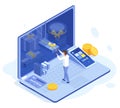 Isometric clients bonus loyalty 3d store program. Online store customer loyalty reward program vector illustration. Shop