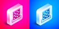 Isometric Climbing wall icon isolated on pink and blue background. Silver square button. Vector