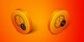 Isometric Clock and percent discount icon isolated on orange background. Orange circle button. Vector Royalty Free Stock Photo
