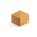 Isometric closed cardboard box, brown package for storage in warehouse and delivery Royalty Free Stock Photo