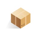 Isometric closed cardboard box, square carton package with fragile sign Royalty Free Stock Photo