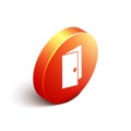 Isometric Closed door icon isolated on white background. Orange circle button. Vector Illustration Royalty Free Stock Photo