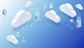 Isometric Cloud Computing and Data Storage Network on Blue Background Royalty Free Stock Photo