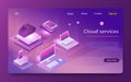 Isometric cloud computing services concept. Concepts Cloud storage.