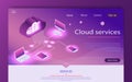 Isometric cloud computing services concept. Concepts Cloud storage.