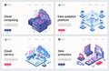 Isometric cloud data service vector illustration, cartoon 3d modern cloud datacenter platform storage, futuristic